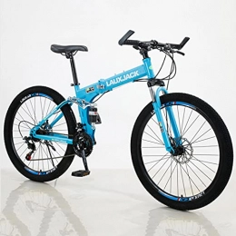 Great Folding Mountain Bike GREAT Folding Mountain Bicycle Bike, Double Shock-absorbing Mountain Bike, 26" Wheel Bike Carbon Steel Bicycle For Adult, Front And Rear Mechanical Disc Brakes(Size:24 speed, Color:Blue)