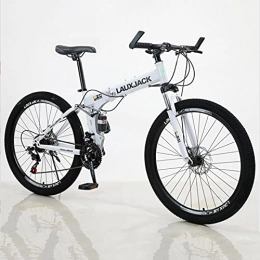 Great Folding Mountain Bike GREAT Folding Mountain Bicycle Bike, Double Shock-absorbing Mountain Bike, 26" Wheel Bike Carbon Steel Bicycle For Adult, Front And Rear Mechanical Disc Brakes(Size:24 speed, Color:White)