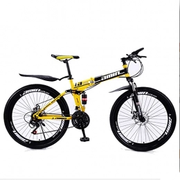 Great Folding Mountain Bike GREAT Folding Mountain Bike, 21 Speed Dual Disc Brake 26 Inchs Mountain Bicycle Carbon Steel Frame Road Bicycle Student Bicyclec(Size:21 speed, Color:Yellow)