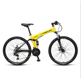 Great Folding Mountain Bike GREAT Folding Mountain Bike, 26 Inch Bicycle 27 Speed Full Suspension High-carbon Steel Frame Road Bikes Student Commuter Bike(Color:Yellow)