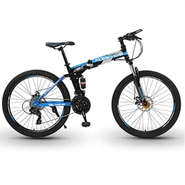 Great Folding Mountain Bike GREAT Folding Mountain Bike, 26-Inch Wheels Portable Student Bicycle Carbon Steel Frame 21 / 24 / 27 / 30 Speed Front And Rear Double Shock Absorbers Bike(Size:24 speed, Color:Blue)
