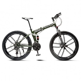 Great Folding Mountain Bike GREAT Mountain Bike 26 Inch Folding Bicycle, Road Bikes Carbon Steel Frame 10-Spokes Wheels 24 / 27 / 30 Speeds Full Suspension Bike Front And Rear Mechanical Double Disc Brakes(Size:27 speed, Color:Green)