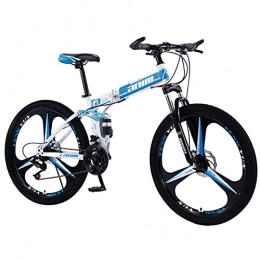 Great Folding Mountain Bike GREAT Mountain Bike Foldable Bicycle 26Inch Dual Disc Brake Non-slip Wear-resistant Tire Bike 21 / 24 / 27 / 30 Speed Mountain Bike, Convenient To Carry The Bicycle(Size:21 speed, Color:Blue)