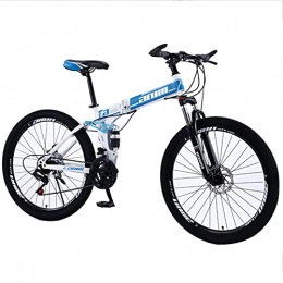 Great Folding Mountain Bike GREAT Mountain Bikes Foldable 24 Inches Wheels 21 / 24 / 27 / 30 Speed Mountain Bicycle Dual Disc Brake Bicycle High-carbon Steel Full Suspension Mountain Bike(Size:24 speed, Color:Blue)