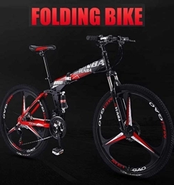 GUOE-YKGM Folding Mountain Bike GUOE-YKGM 26 Inch Adult Mountain Bikes, High Carbon Steel Full Suspension Frame Folding Bike, 24 / 27 Speed Mountain Bicycle For Women / men (Color : Red, Size : 24 speed)