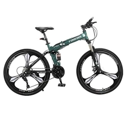 GUOE-YKGM Folding Mountain Bike GUOE-YKGM Adult Mountain Bikes - 26 Inch Mountain Trail Bike High Carbon Steel Full Suspension Frame Folding Bicycles - 24 Speed Gears Dual Disc Brakes Mountain Bicycle (Color : Green)