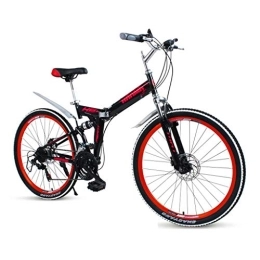 GUOE-YKGM Folding Mountain Bike GUOE-YKGM Folding Mountain Bike 24 / 26inch 21 Speed Shimano Gear Bicycle Full Suspension MTB Bikes (Red, Blue, Black) (Color : Red, Size : 24inch)