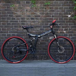GXQZCL-1 Bike GXQZCL-1 26inch Mountain Bike, Folding Hardtail Bike, Carbon Steel Frame, Full Suspension and Dual Disc Brake, 21 Speed MTB Bike (Color : Black)