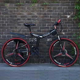 GXQZCL-1 Bike GXQZCL-1 Mountain Bike, 26inch Folding Carbon Steel Frame Hardtail Bike, Full Suspension and Dual Disc Brake, 21 Speed MTB Bike (Color : Black)