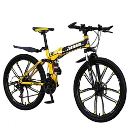 GZMUK Bike GZMUK Mountain Bike for Adults 26In Unisex Folding Outdoor Bicycle 21 Speeds(24 Speeds, 27 Speeds, 30 Speeds) Full Suspension MTB Bikes Double Disc Brake Bicycles, Yellow, 30 speed