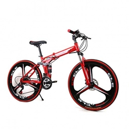 HAOHAOWU Folding Mountain Bike HAOHAOWU Carbon Steel Foldable Bike, 27 Speed Road Bike Dual Disc Brake System MTB Dual Suspension 24 Inches for Men Woman, Red