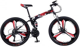 HCMNME Bike HCMNME Mountain Bikes, 26 inch folding mountain bike double shock absorber racing off-road variable speed bicycle three-wheel Alloy frame with Disc Brakes (Color : Black red, Size : 30 speed)