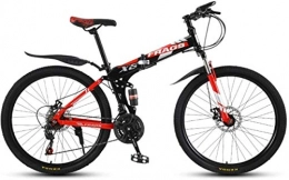 HCMNME Bike HCMNME Mountain Bikes, Folding mountain bike 24 inch double damping off-road / variable speed mountain bike spoke wheel Alloy frame with Disc Brakes (Color : Black red, Size : 30 speed)