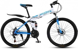 HCMNME Bike HCMNME Mountain Bikes, Folding mountain bike 24 inch double damping off-road / variable speed mountain bike spoke wheel Alloy frame with Disc Brakes (Color : White blue, Size : 27 speed)