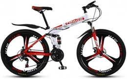 HCMNME Bike HCMNME Mountain Bikes, Folding Mountain Bike 24 Inch Double Damping Off-Road / Variable Speed ?Mountain Bike Tri-cutter Wheel Alloy frame with Disc Brakes (Color : White Red, Size : 24 speed)