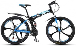 HCMNME Bike HCMNME Mountain Bikes, Folding mountain bike 26 inch double shock-absorbing off-road / variable speed mountain bike six cutter wheels Alloy frame with Disc Brakes (Color : Black blue, Size : 27 speed)
