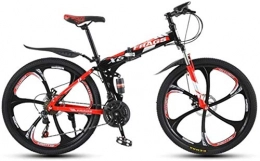 HCMNME Bike HCMNME Mountain Bikes, Folding mountain bike 26 inch double shock-absorbing off-road / variable speed mountain bike six cutter wheels Alloy frame with Disc Brakes (Color : Black red, Size : 21 speed)