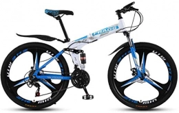HCMNME Bike HCMNME Mountain Bikes, Folding mountain bike 26 inch double shock-absorbing off-road / variable speed mountain bike three-wheel Alloy frame with Disc Brakes (Color : White blue, Size : 24 speed)