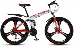 HCMNME Bike HCMNME Mountain Bikes, Folding mountain bike 26 inch double shock-absorbing off-road / variable speed mountain bike three-wheel Alloy frame with Disc Brakes (Color : White Red, Size : 24 speed)