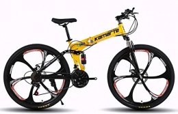  Folding Mountain Bike High carbon steel outroad bicycles 21or27 speed 34 inch wheels carbon steel folding outroad bicycles ​​gears dual disc dual disc brakes a (Color : Yellow Six Knife, Size : 31.4 inch 21 speed)