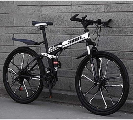 HJRBM Folding Mountain Bike HJRBM Mountain Bike Folding Bikes， 26Inch 24-Speed Double Disc Brake Full Suspension Anti-Slip， Lightweight Aluminum Frame， Suspension Fork，White，D 5-29 fengong