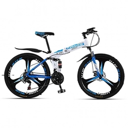 HJRBM Folding Mountain Bike HJRBM Mountain Bikes， 26 Inch Bikes， Adult Folding Bikes， Damping 3 Knife Wheel Bicycle， Off-Road Variable Speed Racing Men And Women， 21 Speed， White Blue jianyou