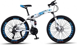 HUAQINEI Folding Mountain Bike HUAQINEI Mountain Bikes, 24 inch folding mountain bike double damping racing off-road variable speed bicycle spoke wheel Alloy frame with Disc Brakes (Color : White blue, Size : 24 speed)