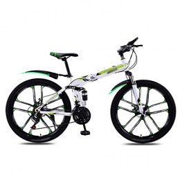 HWOEK Folding Mountain Bike HWOEK 24 / 26 inch Adults Mountain Bike, Adjustable Seat city travel Folding bike High-carbon Steel Frame Dual disc brake Unisex, Green, CF 27 speed