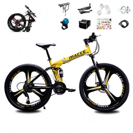 JACK'S CAT Bike JACK'S CAT 26 Inch Carbon Steel Mountain Trail Bike, High Carbon Steel Full Suspension Frame Folding Bicycles, Men's / Women, 3 spokes yellow, 27 speed