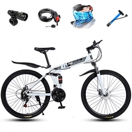 JACK'S CAT Bike JACK'S CAT 26in Folding Adult Mountain Bikes, 27 Speed Bicycle Full Suspension MTB, Dual Disc Brakes Mountain Bicycle, Men And Women Bike, White