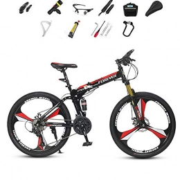 JACK'S CAT Bike JACK'S CAT 26in Folding Mountain Bike, Full Suspension Road Bikes with Disc Brakes, 27 Speed Bicycle Full Suspension MTB Bikes for Men / Women, Red