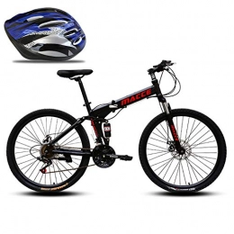 JACK'S CAT Bike JACK'S CAT Folding Mountain Bike, 21 Speed 26 Inches Spoke Wheels Dual Disc Brake High-Carbon Steel MTB Bicycle Urban Track Bike, With Free Riding Helmet, Black, 26in