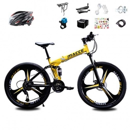 JACK'S CAT Bike JACK'S CAT Folding Mountain Bike, Full Suspension Road Bikes with Disc Brakes, 27 Speed Bicycle Full Suspension MTB Bikes for Men / Women, Yellow, 26in