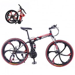 JACK'S CAT Bike JACK'S CAT Folding Mountain Bikes, Shimano 24 Speed Gears Dual Disc Brakes Mountain Bicycle Carbon Steel Mountain Trail Bike Full Suspension Outroad Bikes, Black, 24in