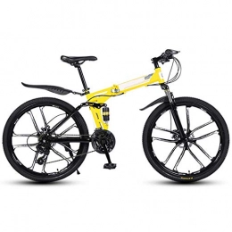 JF-XUAN Folding Mountain Bike JF-XUAN Bicycle Outdoor sports Adult Mountain Bike 26" Full Suspension 21 Speed Mens Womans Folding Mountain Bike Bicycle High Carbon Steel Frames with Double Shock Absorber (Color : Yellow)