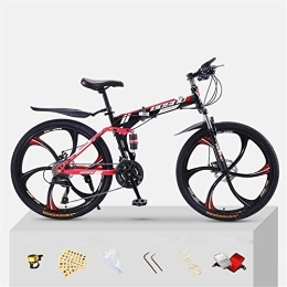 JHKGY Folding Mountain Bike JHKGY Mountain Bike for Adult Men And Women, High Carbon Steel Dual Suspension Frame Mountain Bike, 6-Spoke Rims Folding Outroad Bike, Red, 24 inch 27 speed