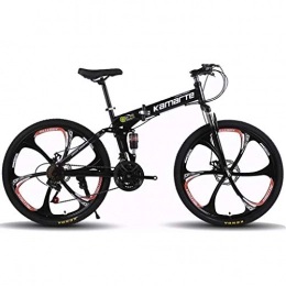 JLFSDB Bike JLFSDB Mountain Bike 26 Foldable Mountain Bicycle, Women & Men, 21 / 24 / 27 Speeds, Carbon Steel Frame, Full Suspension, Disc Brake (Color : Black, Size : 21speed)