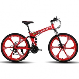 JLFSDB Folding Mountain Bike JLFSDB Mountain Bike 26 Foldable Mountain Bicycle, Women & Men, 21 / 24 / 27 Speeds, Carbon Steel Frame, Full Suspension, Disc Brake (Color : Red, Size : 27speed)