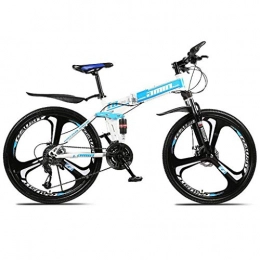 JLFSDB Bike JLFSDB Mountain Bike, 26 Inch Foldable Bicycles 21 / 24 / 27 Speeds MTB Lightweight Carbon Steel Frame Disc Brake Full Suspension (Color : Blue, Size : 24speed)
