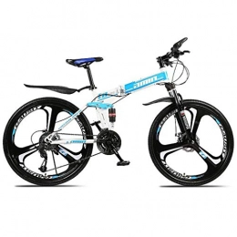 JLFSDB Folding Mountain Bike JLFSDB Mountain Bike, 26 Inch Foldable Bicycles 21 / 24 / 27 Speeds MTB Lightweight Carbon Steel Frame Disc Brake Full Suspension (Color : Blue, Size : 27speed)