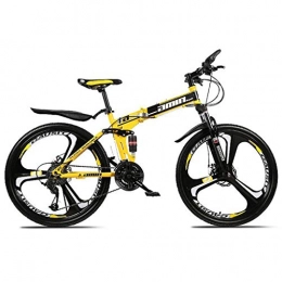 JLFSDB Bike JLFSDB Mountain Bike, 26 Inch Foldable Bicycles 21 / 24 / 27 Speeds MTB Lightweight Carbon Steel Frame Disc Brake Full Suspension (Color : Yellow, Size : 21speed)