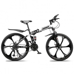 JLFSDB Bike JLFSDB Mountain Bike, 26 Inch Foldable Bicycles 21 / 24 / 27 Speeds Women / Men MTB Lightweight Carbon Steel Frame Full Suspension (Color : White, Size : 24speed)