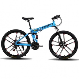 JLFSDB Bike JLFSDB Mountain Bike Foldable Mountain Bicycle, Women & Men, 21 / 24 / 27 Speeds, 26Carbon Steel Frame, Full Suspension, Disc Brake (Color : Blue, Size : 27speed)