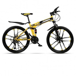 JLFSDB Bike JLFSDB Mountain Bike, Folding Men / Women Hardtail Bike, Carbon Steel Frame Full Suspension Dual Disc Brake, 26 Inch Wheels (Color : Yellow, Size : 27 Speed)