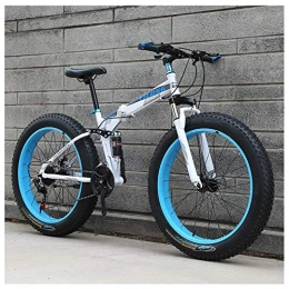 KaiKai Folding Mountain Bike KaiKai 24-Inch Mountain Bikes, Adult Foldable Frame Bicycle, Dual Disc Brake Fat Tire Mountain Trail Bike, 21-24-27-Speed Dual Suspension All Terrain Mountain Bike, A Spokes, 27speed