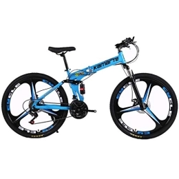 Kays Bike Kays 26” Foldable Mountain Bicycle, Boys Bike & Men，Disc Brake, 21 / 24 / 27 Speeds, Carbon Steel Frame, Full Suspension (Color : Blue, Size : 21speed)