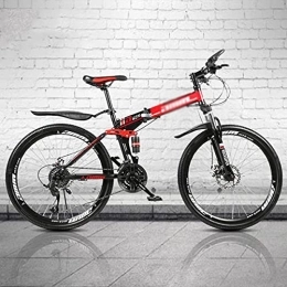 Kays Folding Mountain Bike Kays 26 Inch 21 / 24 / 27 Speed Folding Mountain Bike High Carbon Steel Full Suspension MTB Bicycle For Adult Double Disc Brake Outroad Mountain Bicycle For Men Women(Size:21 Speed, Color:Red)