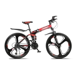 Kays Folding Mountain Bike Kays 26 Inch Full Suspension Folding Mountain Bike, 21 / 24 / 27 Speed High-Tensile Carbon Steel Frame MTB, Dual Disc Brake Mountain Bicycle For Men And Women(Size:27 Speed, Color:Red)