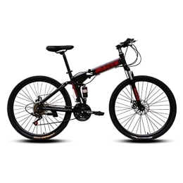 Kays Folding Mountain Bike Kays 26 Inch Mountain Bike Folding With Carbon Steel Frame 21 / 24 / 27 Speed Mountain Bicycle With Mechanical Disc Brake And Lockable Suspension Fork(Size:24 Speed, Color:Black)