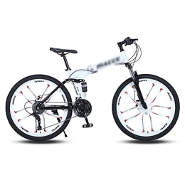 Kays Folding Mountain Bike Kays 26" Wheel Mountain Bike With Folding Carbon Steel Frame 21 / 24 / 27 Speed For Men Women With Mechanical Disc Brake And Lockable Suspension Fork(Size:21 Speed, Color:White)